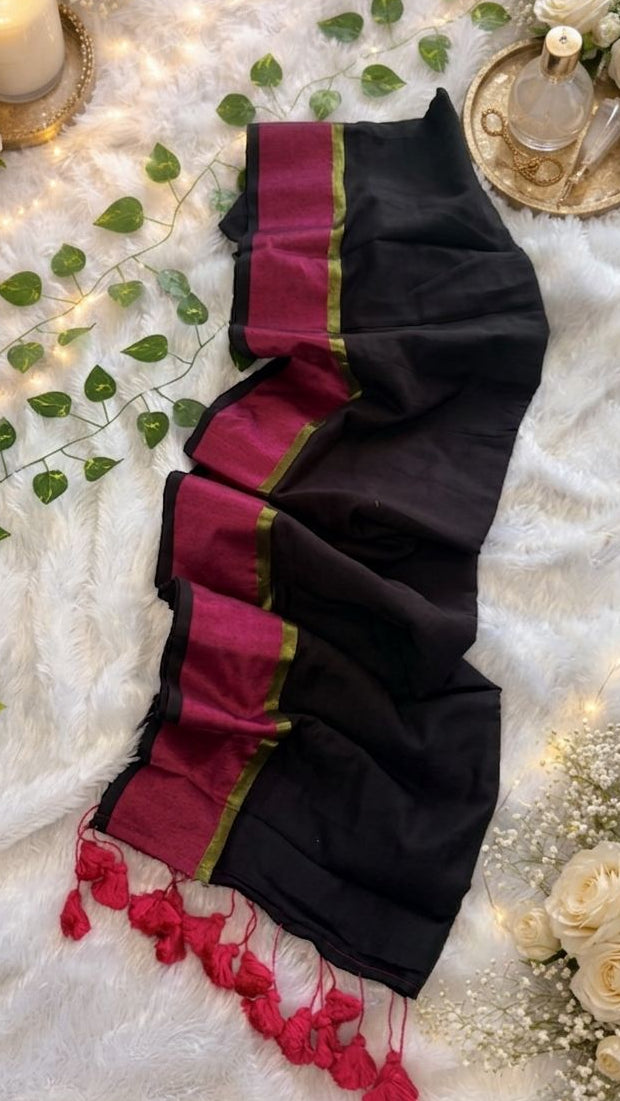 Mul Cotton Black with Deep Majenta