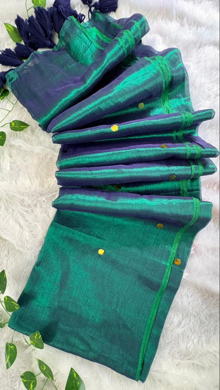 Raga Gini Peacock Blue Tissue Saree