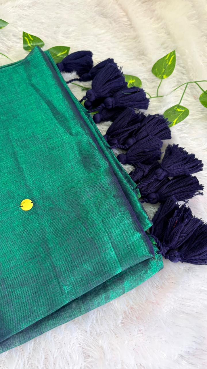 Raga Gini Peacock Blue Tissue Saree