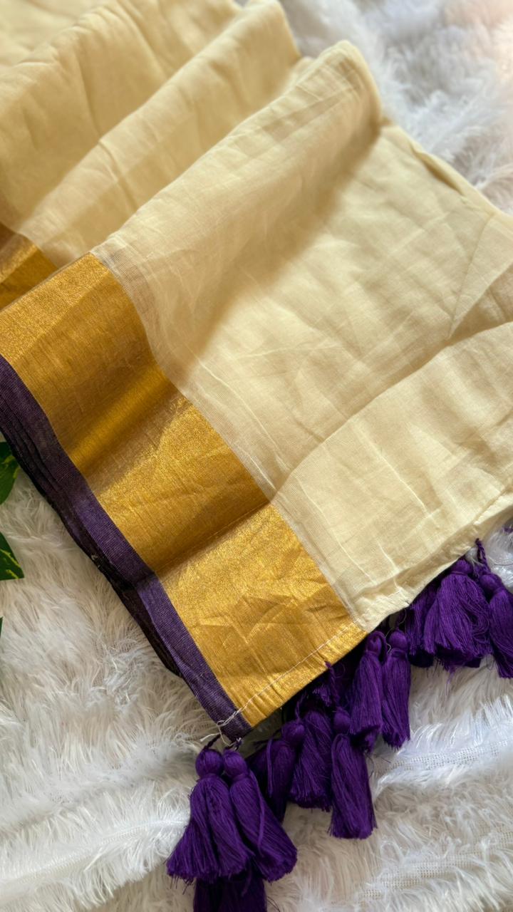 Mul Cotton Deep Purple Border with Zari