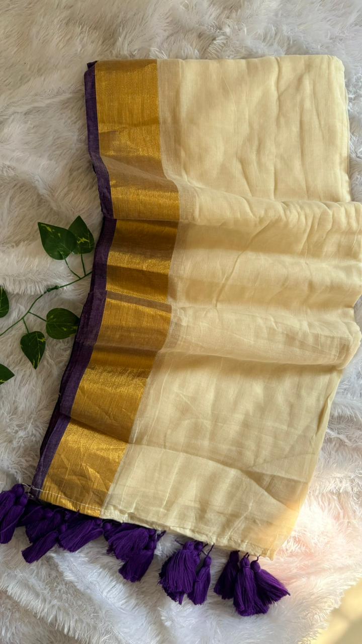 Mul Cotton Deep Purple Border with Zari