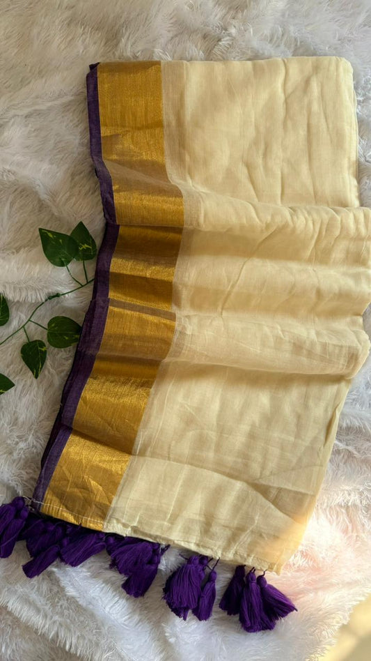 Mul Cotton Deep Purple Border with Zari