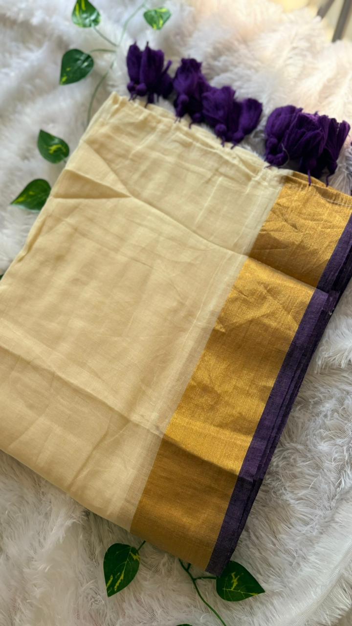 Mul Cotton Deep Purple Border with Zari