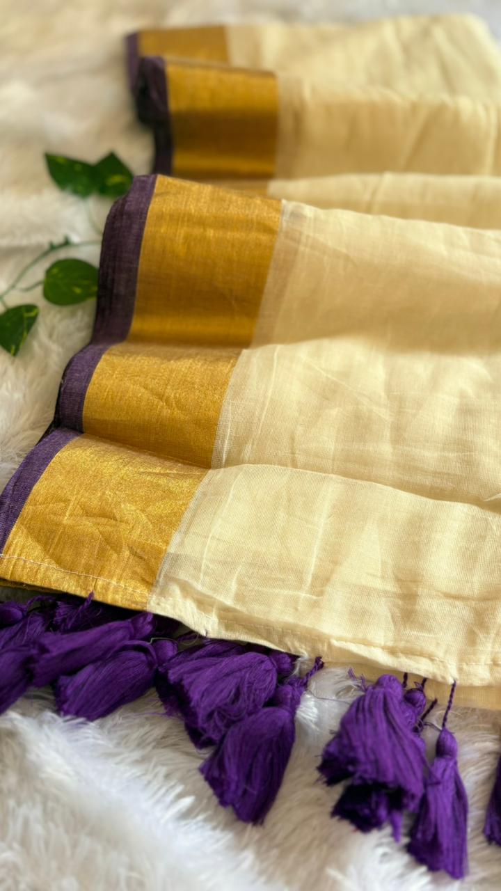 Mul Cotton Deep Purple Border with Zari