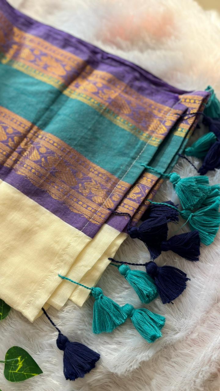 Premium Kanchi Mul Cotton Saree- Purple kanchi border