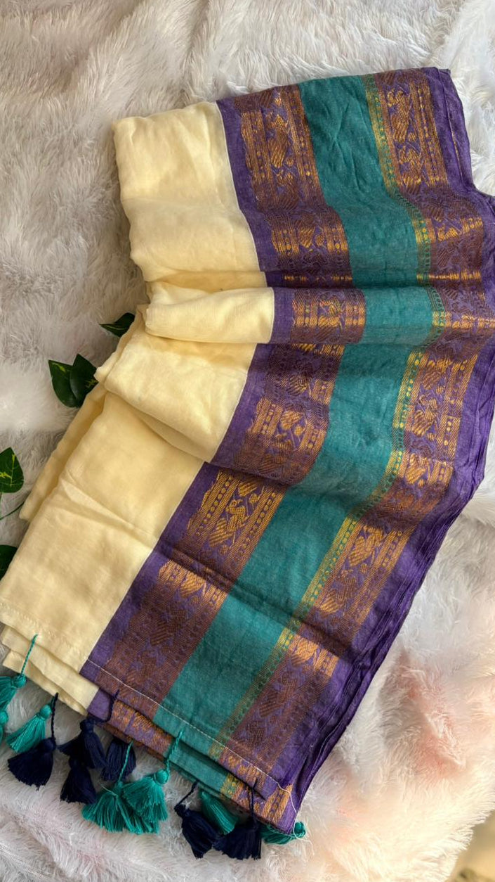 Premium Kanchi Mul Cotton Saree- Purple kanchi border