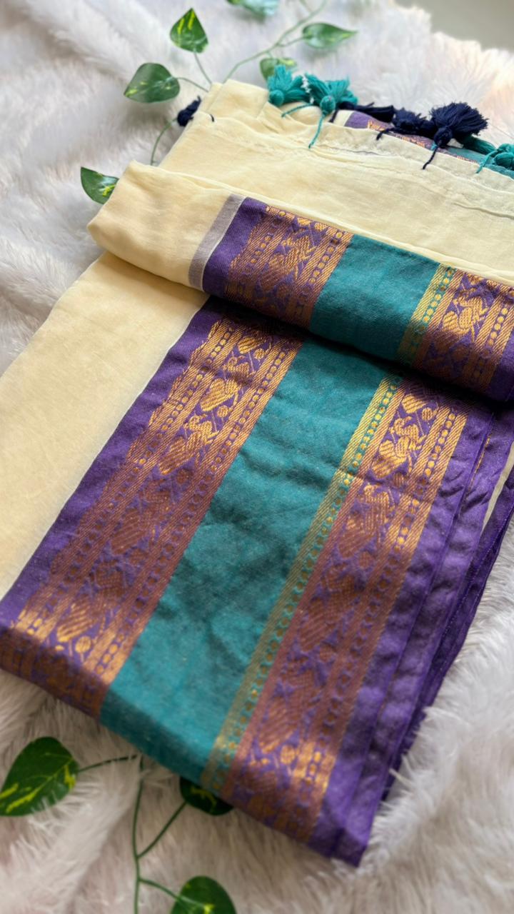 Premium Kanchi Mul Cotton Saree- Purple kanchi border